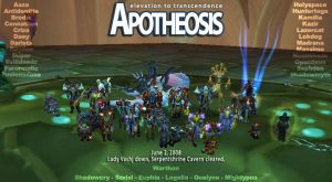 Apotheosis kills Lady Vashj, clearing Serpentshrine Cavern. (June 2, 2008)